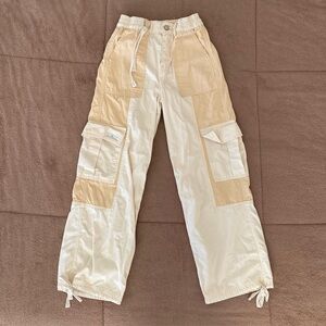 BDG Cream High Rise Elastic Waist Cargo Pants